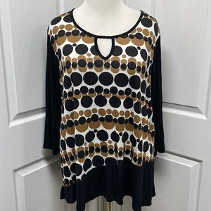 SIMPLY ELEGANT 3X Polka Dot 3/4 Sleeve Tunic Top